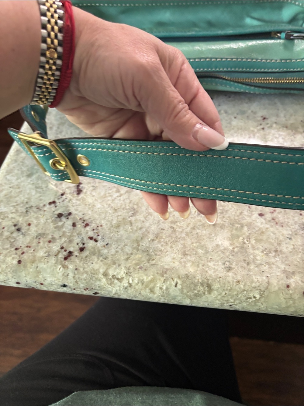 Coach Vintage Teal Leather Shoulder Bag with Front Pockets - Picture 12 of 15